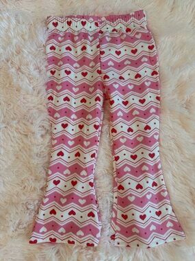Girls' Pink Heart-Print Flared Leggings 2T